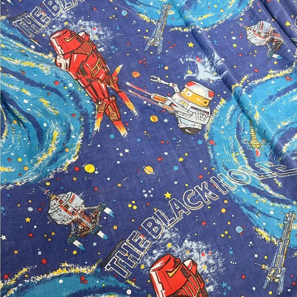 Vintage 1979 Disney The Black Hole Twin Flat Bed Sheet Sci-Fi Retro Decor